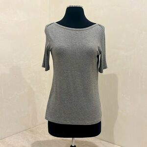 NWOT. Orb. Life Gray Boat Neck Tee size M Rayon Spandex Stretchy Top